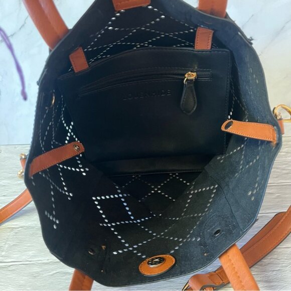 NWOT Louenhide Baby Bermuda Two Tone Black & Whisky Tote Bag Vegan Leather - Picture 8 of 16